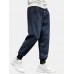 Mens Corduroy Applique Drawstring Cuffed Pants With Pocket