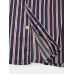 Classic Stripe Revere Collar Long Sleeve Elastic Waist Ice Silk Home Casual Pajama Set