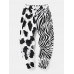 Mens Casual Patchwork Animal Print Drawstring Pants