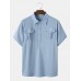 Men Solid Color Chest Pockets Half Button Short Sleeve Formal T  Shirts