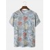 Men Cotton Allover Tropical Print Round Neck Short Sleeve Leisure T  Shirts