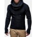 Mens Knit Cut Out Cuff Warm Casual Drawstring Pullover Sweaters